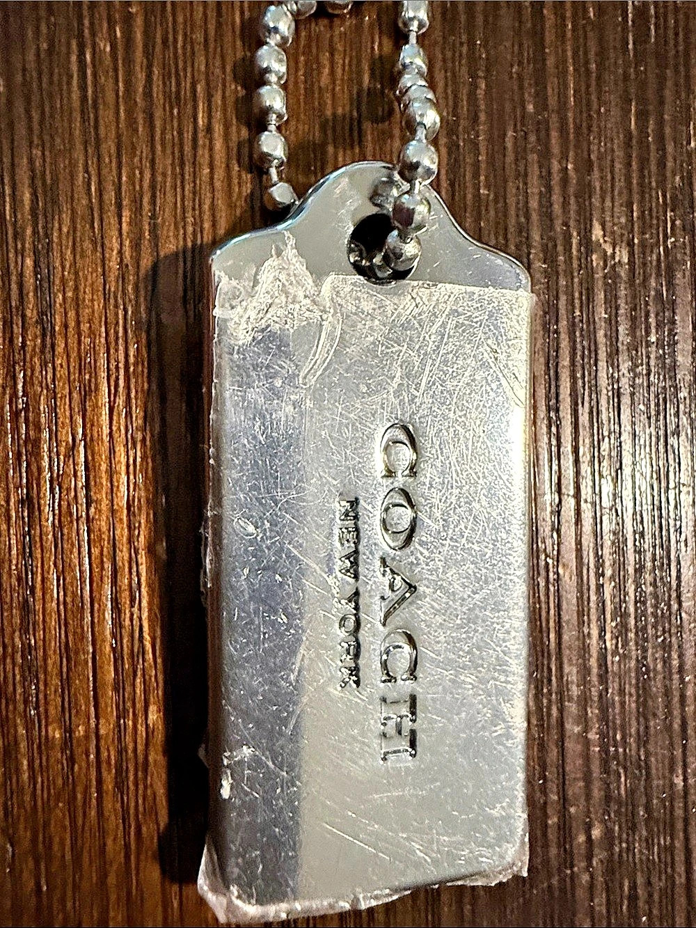 Coach Silver Metal Logo Hangtag Bag Charm with Ball Chain new with plastic
